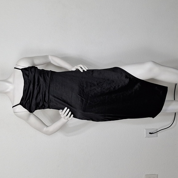 Madden NYC Black Satin Romantic Witchy Whimsigoth Ruched Side Slit Midi Dress- L - Picture 1 of 11